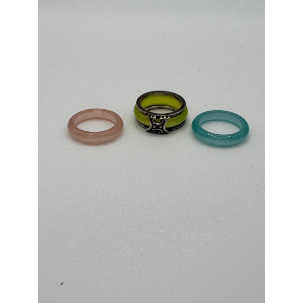 Set of 3 Resin and Silver Tone Stackable Rings Pink‎ Blue Lime Green Size 6.0